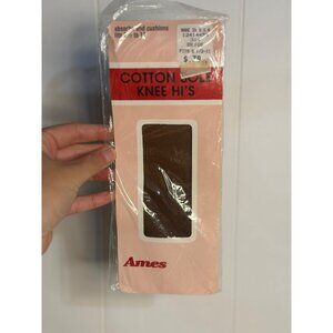 Vintage 1980 Ames Knee Highs: Beige Cotton Sole Hosiery Size 8½–11 New Old Stock